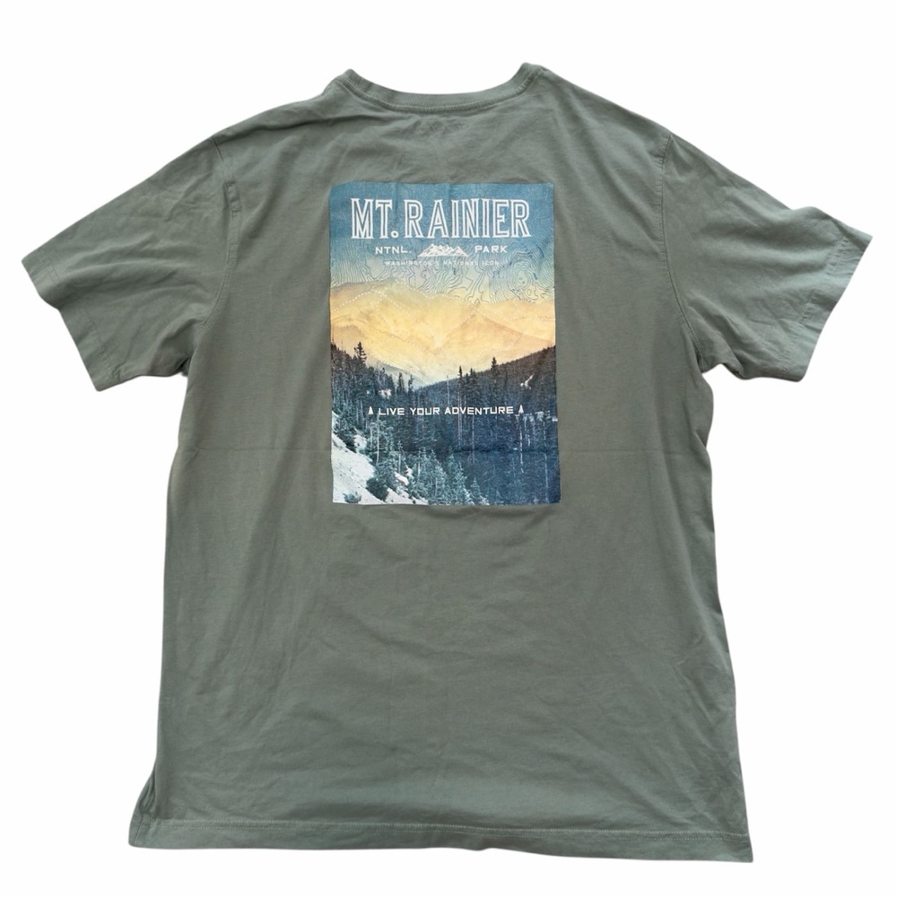 Eddie Bauer Graphic Tee Mt Rainier Green Outdoor Hiking Nature Shirt Mens TL - Picture 2 of 9